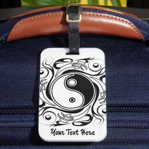 Yin & Yang Symbool Zwart en Wit Tattoo Stijl Bagagelabel