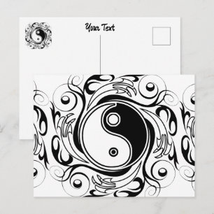 Yin & Yang-symbool Zwart en Wit Tattoo Stijl Briefkaart