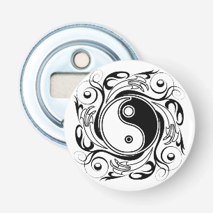 Yin & Yang Symbool Zwart en Wit Tattoo Stijl Button Flesopener