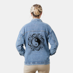 Yin & Yang Symbool Zwart en Wit Tattoo Stijl Denim Jacket