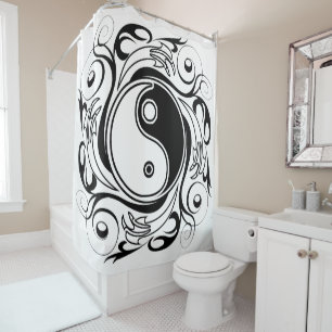 Yin & Yang Symbool Zwart en Wit Tattoo Stijl Douchegordijn
