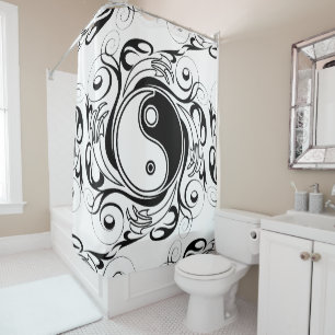 Yin & Yang Symbool Zwart en Wit Tattoo Stijl Douchegordijn