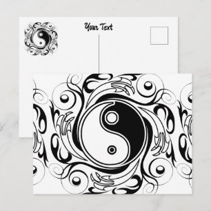 Yin & Yang Symbool Zwart en Wit Tattoo Stijl Feestdagenkaart