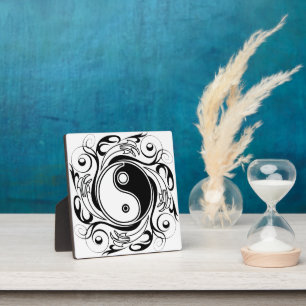 Yin & Yang-symbool Zwart en Wit Tattoo Stijl Fotoplaat
