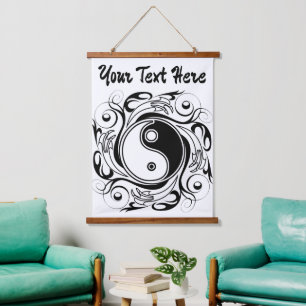 Yin & Yang Symbool Zwart en Wit Tattoo Stijl Hangend Wandkleed
