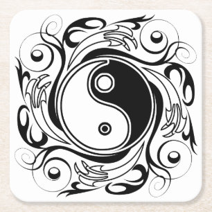 Yin & Yang-symbool Zwart en Wit Tattoo Stijl Kartonnen Onderzetters