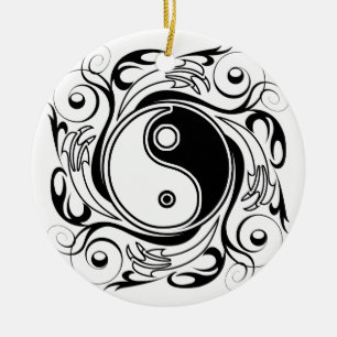 Yin & Yang Symbool Zwart en Wit Tattoo Stijl Keramisch Ornament
