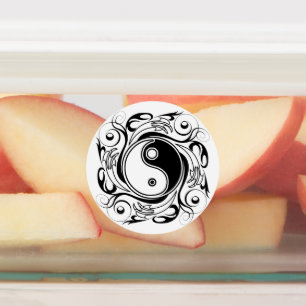 Yin & Yang Symbool Zwart en Wit Tattoo Stijl Labels