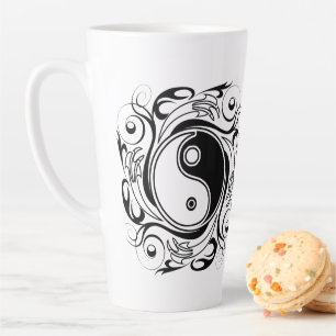 Yin & Yang Symbool Zwart en Wit Tattoo Stijl Latte Mok