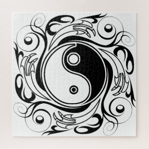 Yin & Yang Symbool Zwart en Wit Tattoo Stijl Legpuzzel