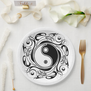 Yin & Yang-symbool Zwart en Wit Tattoo Stijl Papieren Bordje