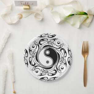 Yin & Yang Symbool Zwart en Wit Tattoo Stijl Papieren Bordje