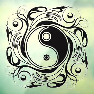 Yin & Yang Symbool Zwart en Wit Tattoo Stijl Raamsticker