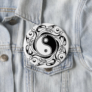 Yin & Yang Symbool Zwart en Wit Tattoo Stijl Ronde Button 4,0 Cm