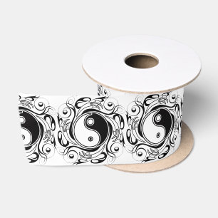 Yin & Yang-symbool Zwart en Wit Tattoo Stijl Satijnen Lint