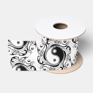 Yin & Yang-symbool Zwart en Wit Tattoo Stijl Satijnen Lint