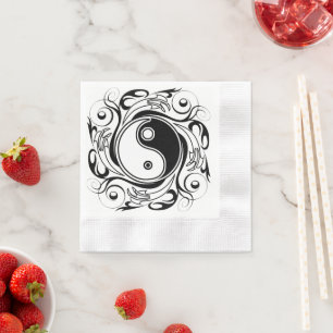 Yin & Yang Symbool Zwart en Wit Tattoo Stijl Servet