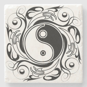 Yin & Yang Symbool Zwart en Wit Tattoo Stijl Stenen Onderzetter