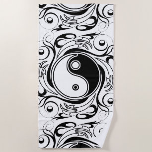 Yin & Yang Symbool Zwart en Wit Tattoo Stijl Strandlaken