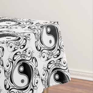 Yin & Yang Symbool Zwart en Wit Tattoo Stijl Tafelkleed