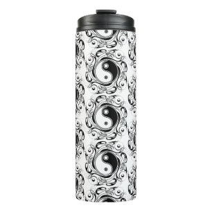 Yin & Yang Symbool Zwart en Wit Tattoo Stijl Thermosbeker