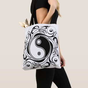 Yin & Yang Symbool Zwart en Wit Tattoo Stijl Tote Bag