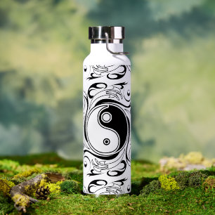 Yin & Yang Symbool Zwart en Wit Tattoo Stijl Waterfles