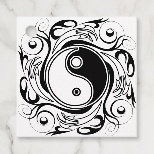 Yin & Yang Symbool Zwart-wit Tattoo Stijl Bedankjes Labels (Voorkant)