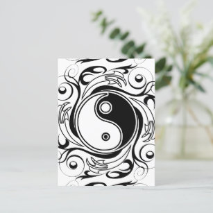 Yin & Yang Symbool Zwart-wit Tattoo Stijl Briefkaart
