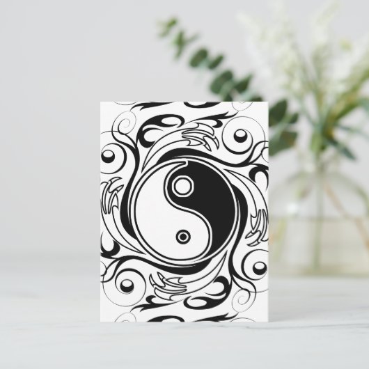 Yin & Yang Symbool Zwart-wit Tattoo Stijl Briefkaart (Staand voorkant)