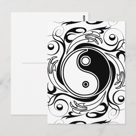 Yin & Yang Symbool Zwart-wit Tattoo Stijl Briefkaart (Voorkant / Achterkant)