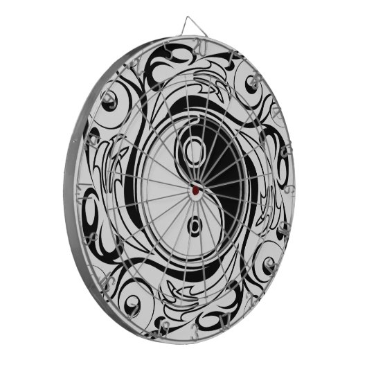 Yin & Yang Symbool Zwart-wit Tattoo Stijl Dartbord (Voorkant Links)