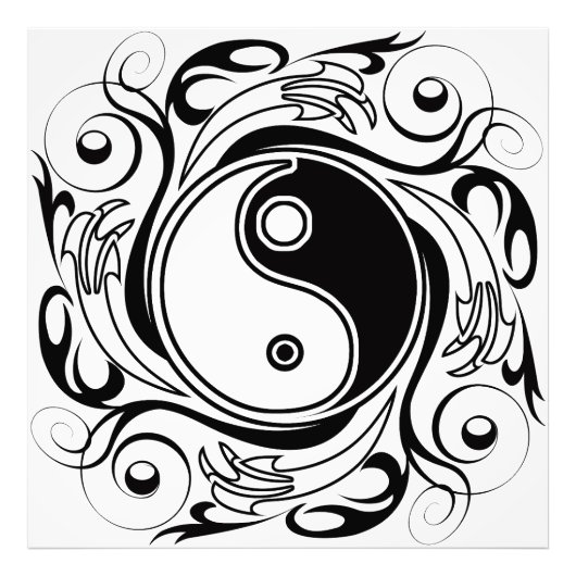 Yin & Yang Symbool Zwart-wit Tattoo Stijl Foto Afdruk (Voorkant)