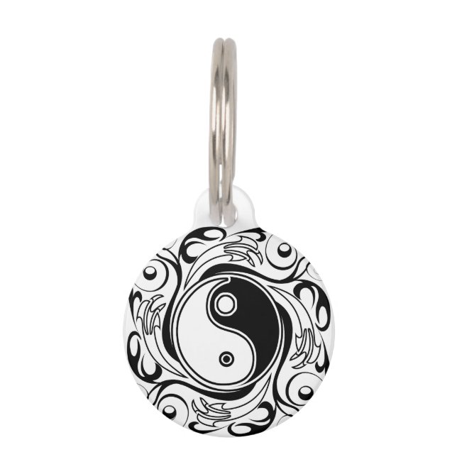 Yin & Yang Symbool Zwart-wit Tattoo Stijl Huisdierpenning (Voorkant)