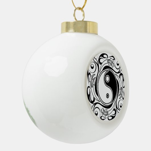 Yin & Yang Symbool Zwart-wit Tattoo Stijl Keramische Bal Ornament (Links)