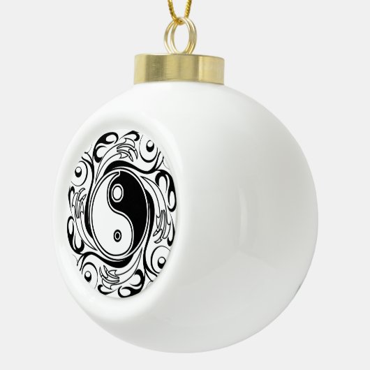 Yin & Yang Symbool Zwart-wit Tattoo Stijl Keramische Bal Ornament (Rechts)