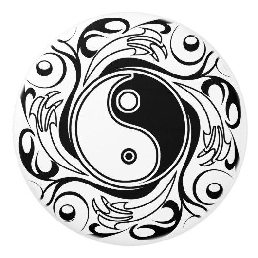 Yin & Yang Symbool Zwart-wit Tattoo Stijl Keramische Knop (Voorkant)