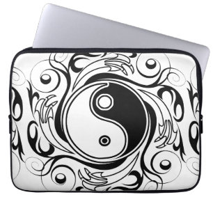 Yin & Yang Symbool Zwart-wit Tattoo Stijl Laptop Sleeve