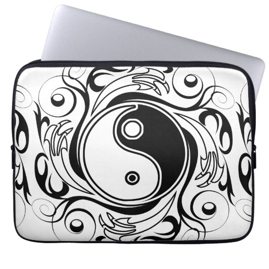 Yin & Yang Symbool Zwart-wit Tattoo Stijl Laptop Sleeve (Voorkant)