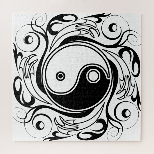 Yin & Yang Symbool Zwart-wit Tattoo Stijl Legpuzzel (Horizontaal)