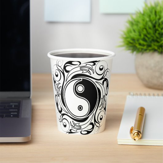 Yin & Yang Symbool Zwart-wit Tattoo Stijl Papieren Bekers (Insitu)