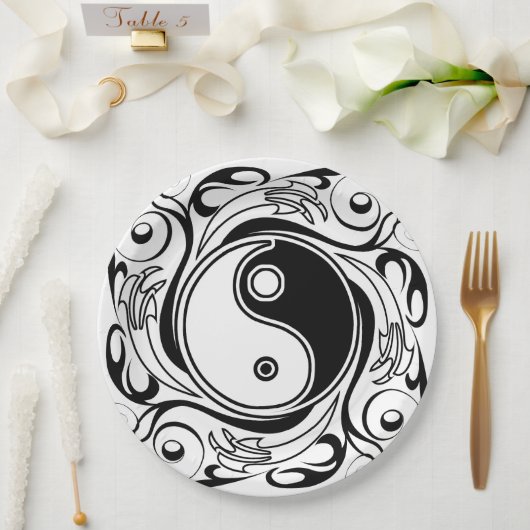 Yin & Yang Symbool Zwart-wit Tattoo Stijl Papieren Bordje (Huwelijk)