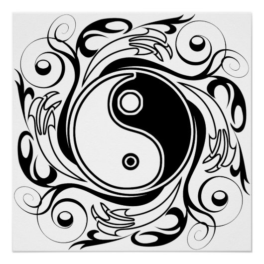 Yin & Yang Symbool Zwart-wit Tattoo Stijl Perfect Poster (Voorkant)
