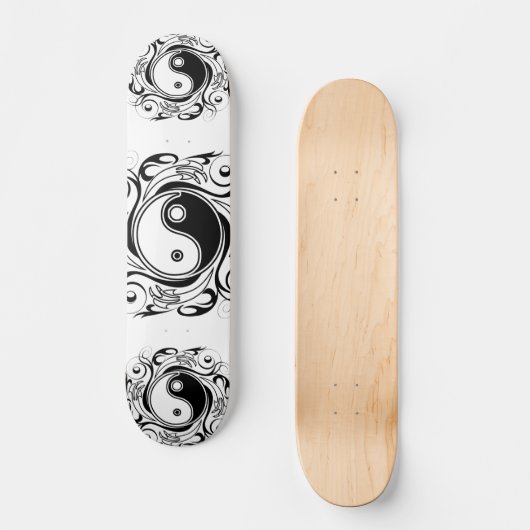 Yin & Yang Symbool Zwart-wit Tattoo Stijl Persoonlijk Skateboard (Voorkant)