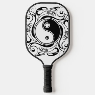 Yin & Yang Symbool Zwart-wit Tattoo Stijl Pickleball Paddle