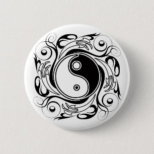 Yin & Yang Symbool Zwart-wit Tattoo Stijl Ronde Button 5,7 Cm