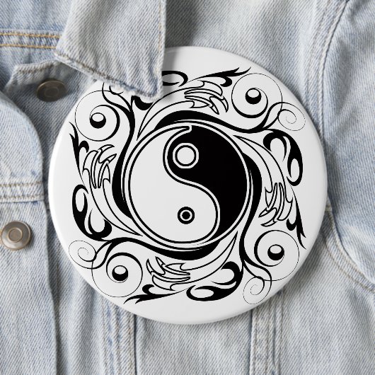 Yin & Yang Symbool Zwart-wit Tattoo Stijl Ronde Button 6,0 Cm (In situ)