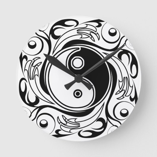 Yin & Yang Symbool Zwart-wit Tattoo Stijl Ronde Klok (Voorkant)