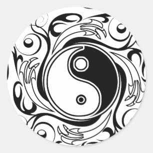Yin & Yang Symbool Zwart-wit Tattoo Stijl Ronde Sticker