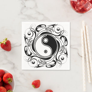Yin & Yang Symbool Zwart-wit Tattoo Stijl Servet